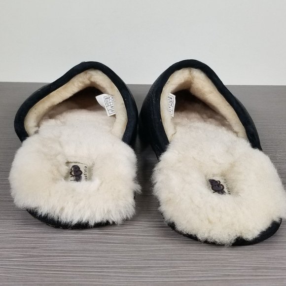 UGG Scuff Shearling-Lined Mule Slippers, Black Leather, Mens Size 12 US / 45.5 - Picture 5 of 8